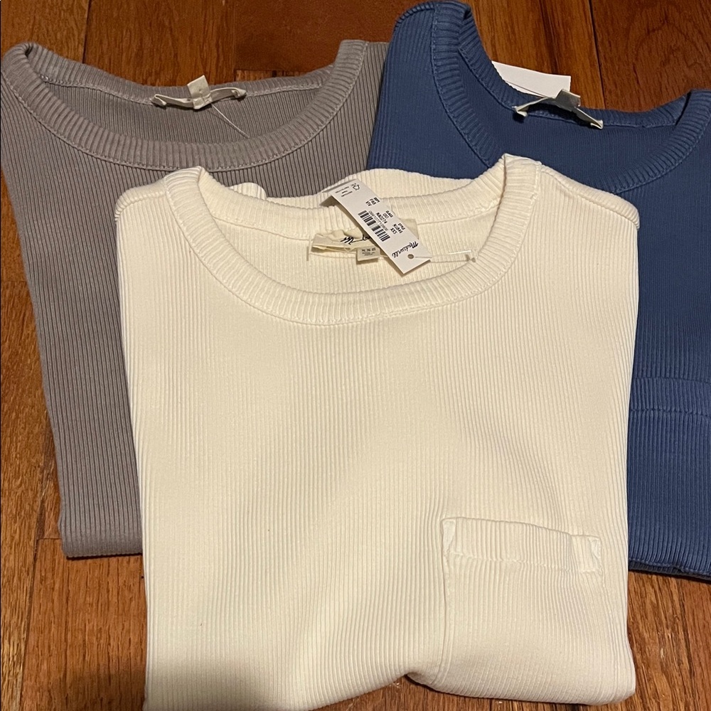 Madewell Women's Muscle Tees - Gray, White, and Blue